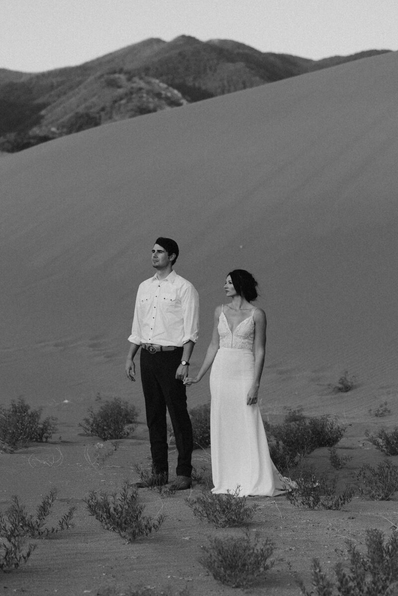 Bride and groom holding hands at their elopement