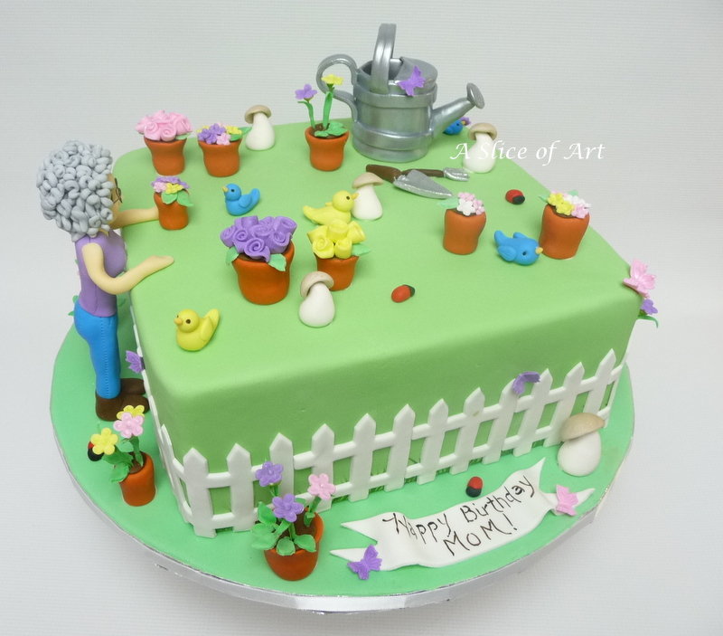 garden theme cake with character
