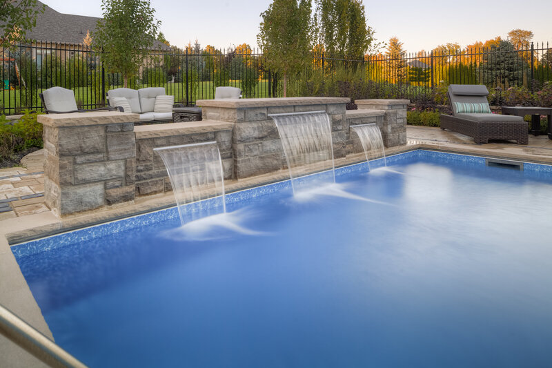 pool with 3 tier waterfalls 