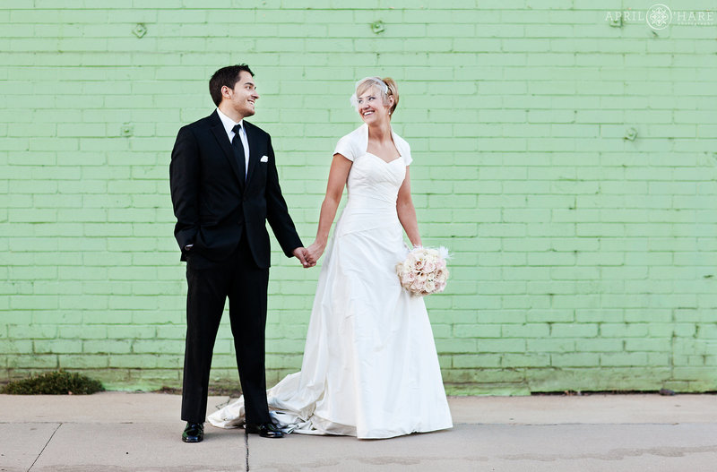 Mint-Green-Brick-Wall-at-Mile-High-Station-Denver-Colorado-Urban-Wedding-Venue