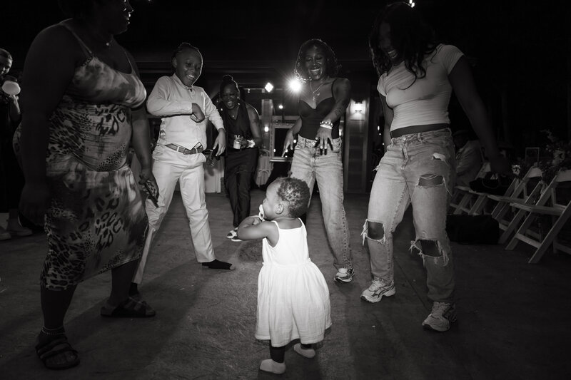 black and white photo of couple on wedding dance floor