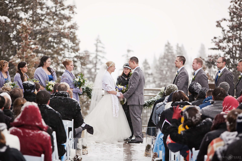 Winter wedding outside at Black Mountain Lodge in Colorado