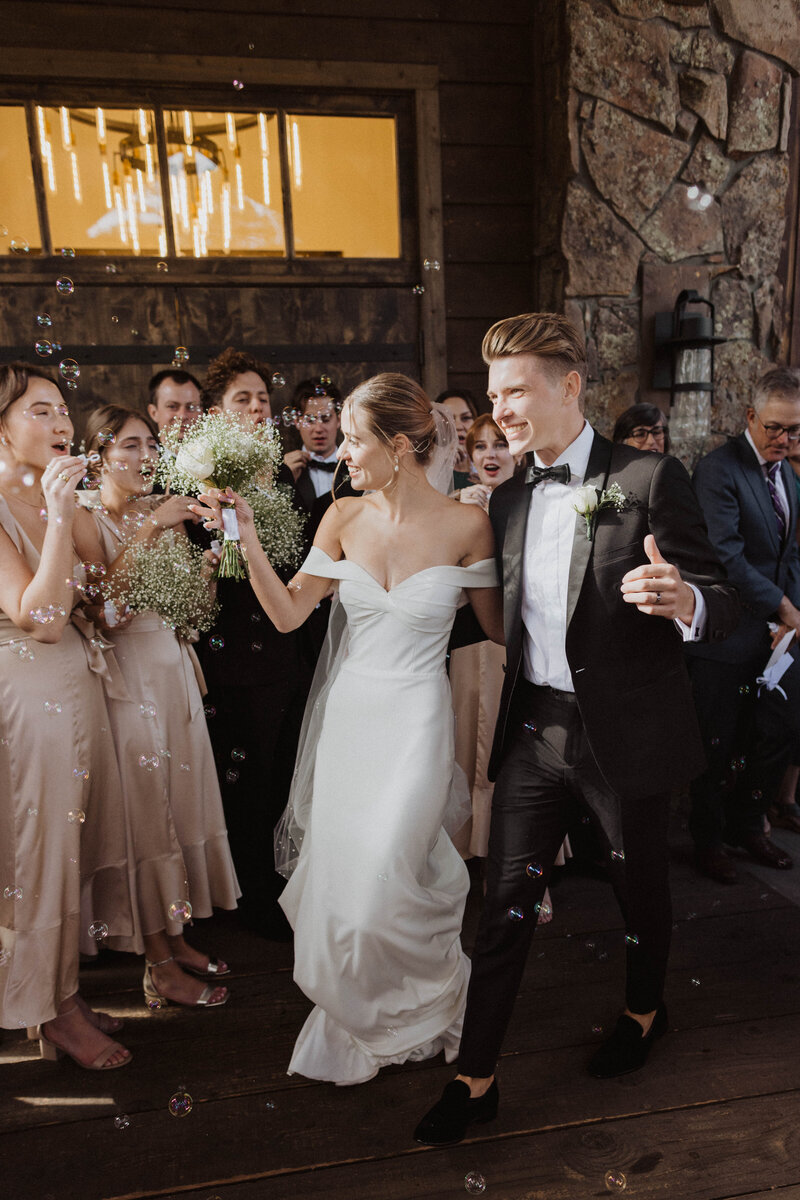 bride and groom during bubble exit at denver colorado wedding