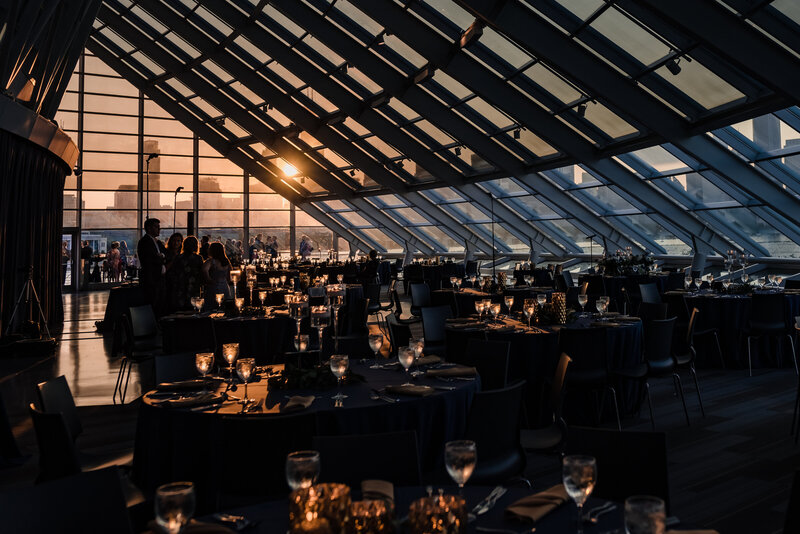 sunset at the Adler Planetarium in Chicago, IL during a wedding