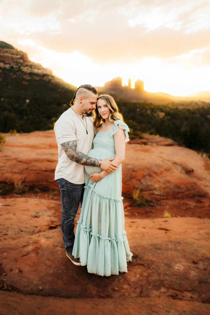 Sedona stylized maternity session at Bell Rock during golden hour.