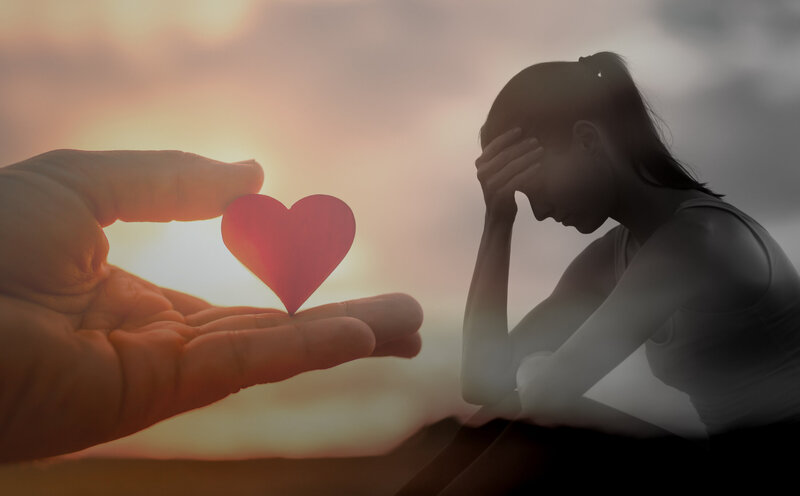 sad girl with heart