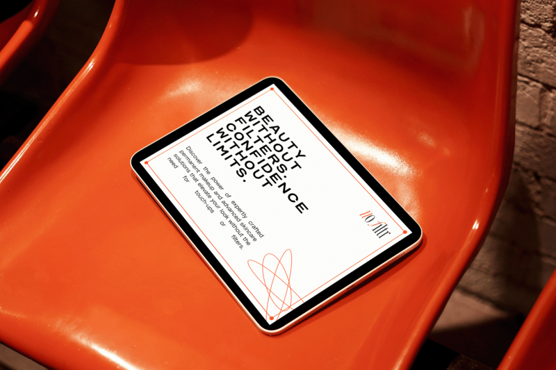 a tablet mockup on orange chair 