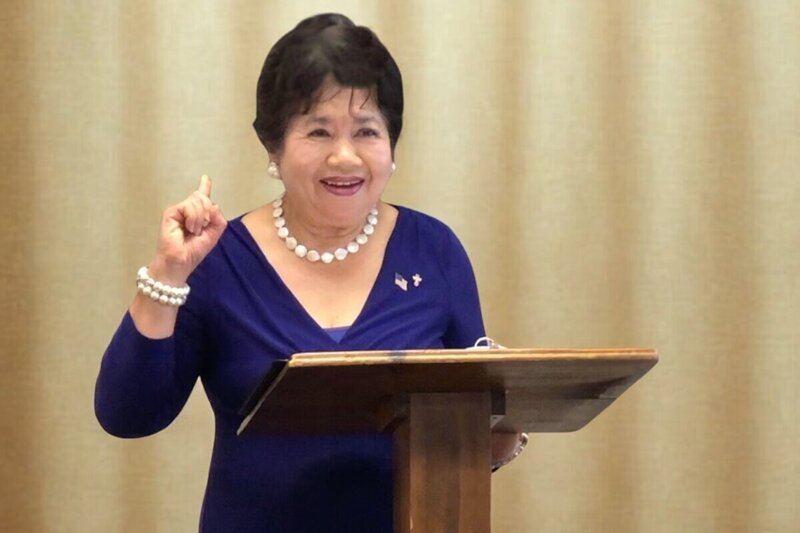 Author and speaker Nita Tin sharing her message From Tyranny and Fear to Freedom in Christ at Bayside Baptist Church in Chattanooga during the National Day of Prayer weekend, May 2025.