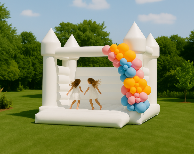 balloons on a bounce house balloon garland