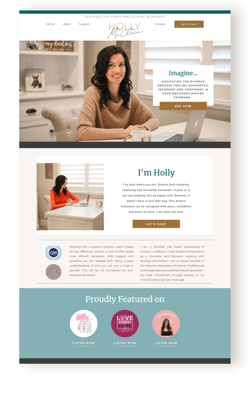 Custom brand and website design for divorce transition coach Holly McClain