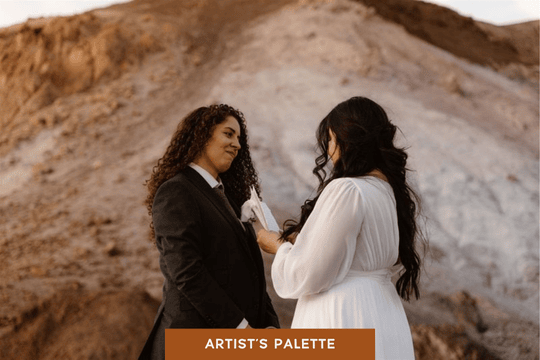 Couple embraces inside of a Anza Borrego slot canyon