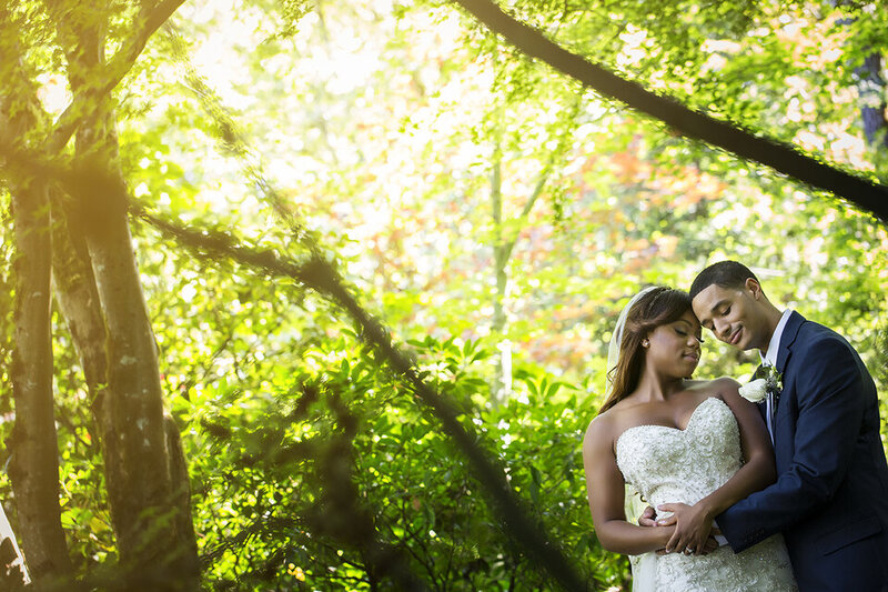 Bride and groom at castle wedding