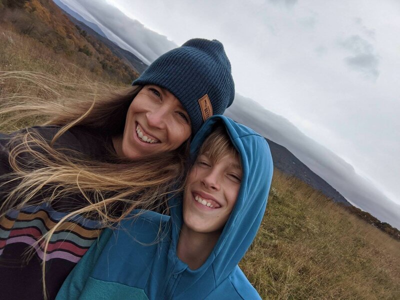 mother and son hiking