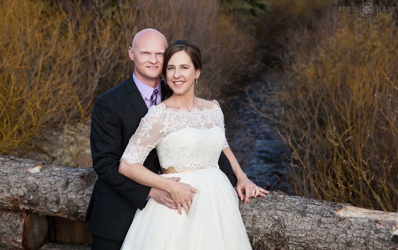 Elk Creek river with wedding couple portrait in front of the view