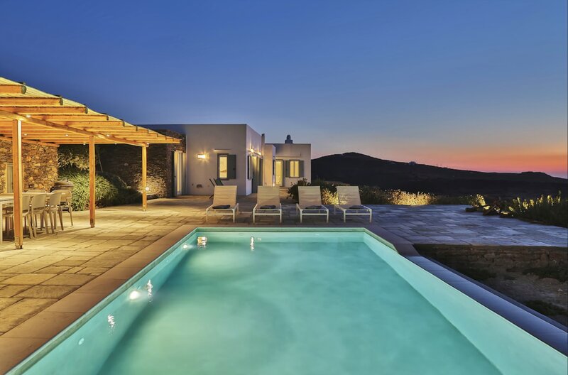 poolside at sunset on greek yoga retreat
