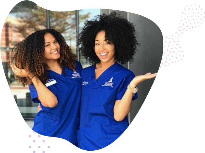 image of two nursing students in an abstract shape
