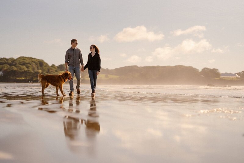 Beach engagement photos with a dog