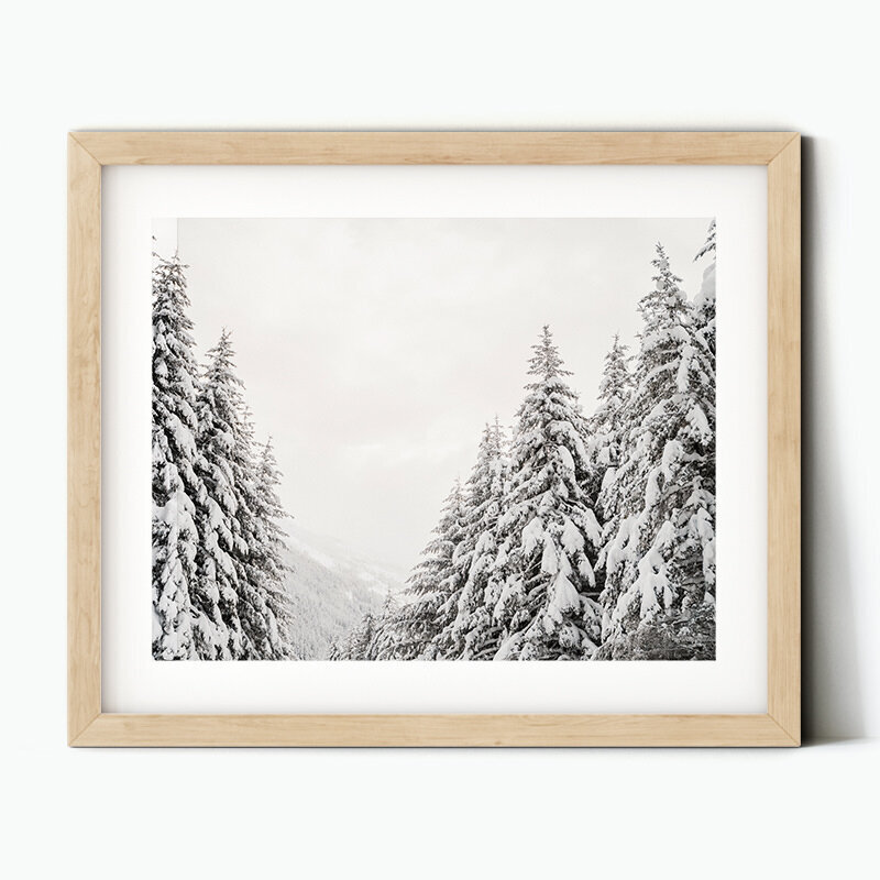 A framed image of a snowy winter scene from Washington state near Crystal Mountain