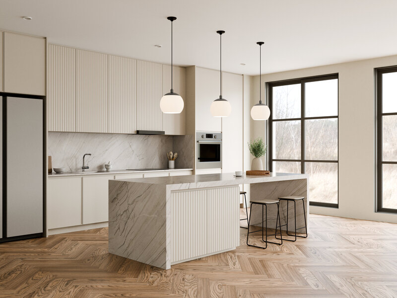 Light and spacious kitchen remodel in Bristol, Connecticut with a full height backsplash and hardwood floors. 