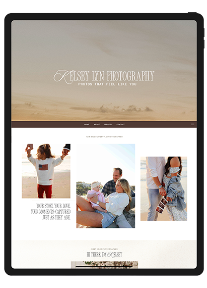 Website design for Kelsey Lyn Photography, showcasing a vibrant and user-friendly Showit layout.