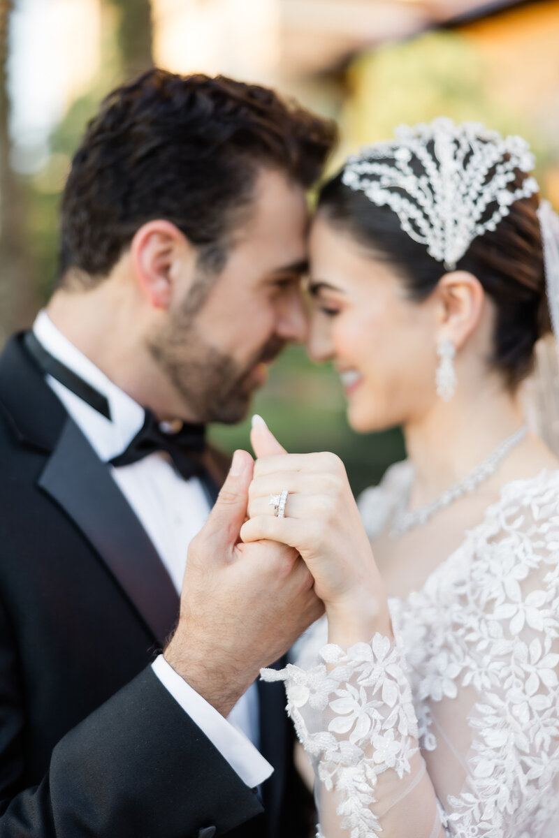 Bride and groom portrait at a wedding at the four seasons Orlando by Florida wedding photographer.