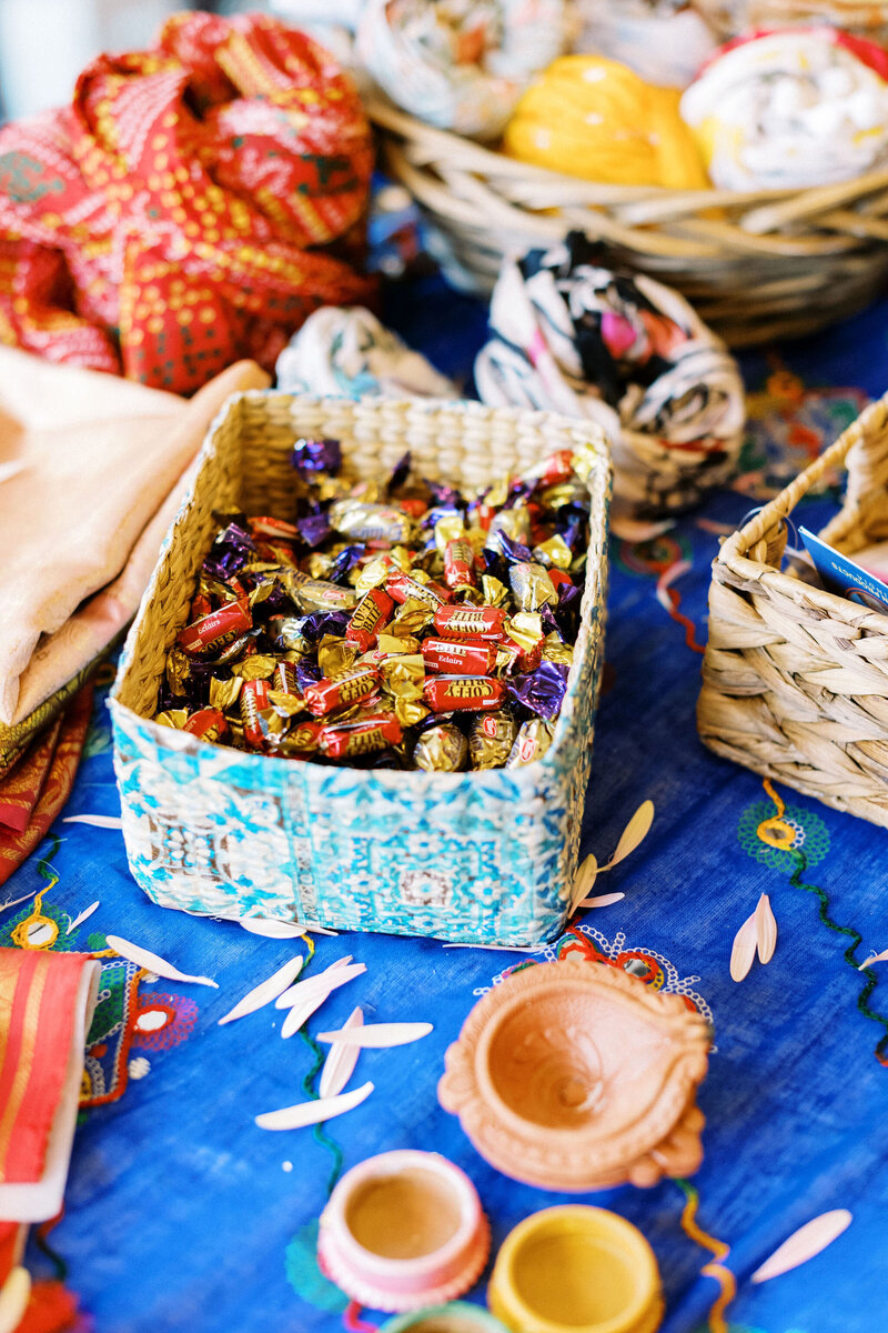 brightly colored indian treats at rehearsal dinner for Boston wedding weekend captured by Lynne Reznick Photography