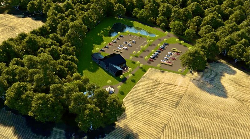 Outdoor wedding ceremony space with chapel backdrop at The Promise of 2912 in Indiana.