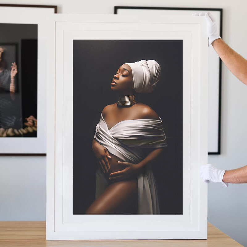 Powerful maternity portrait of a beautiful Black woman, framed to perfection in our Seattle studio, created for mothers who want bold, unforgettable images that celebrate their pregnancy as art.