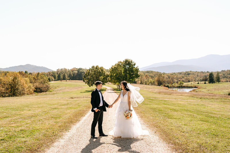 newlyweds on vineyard road