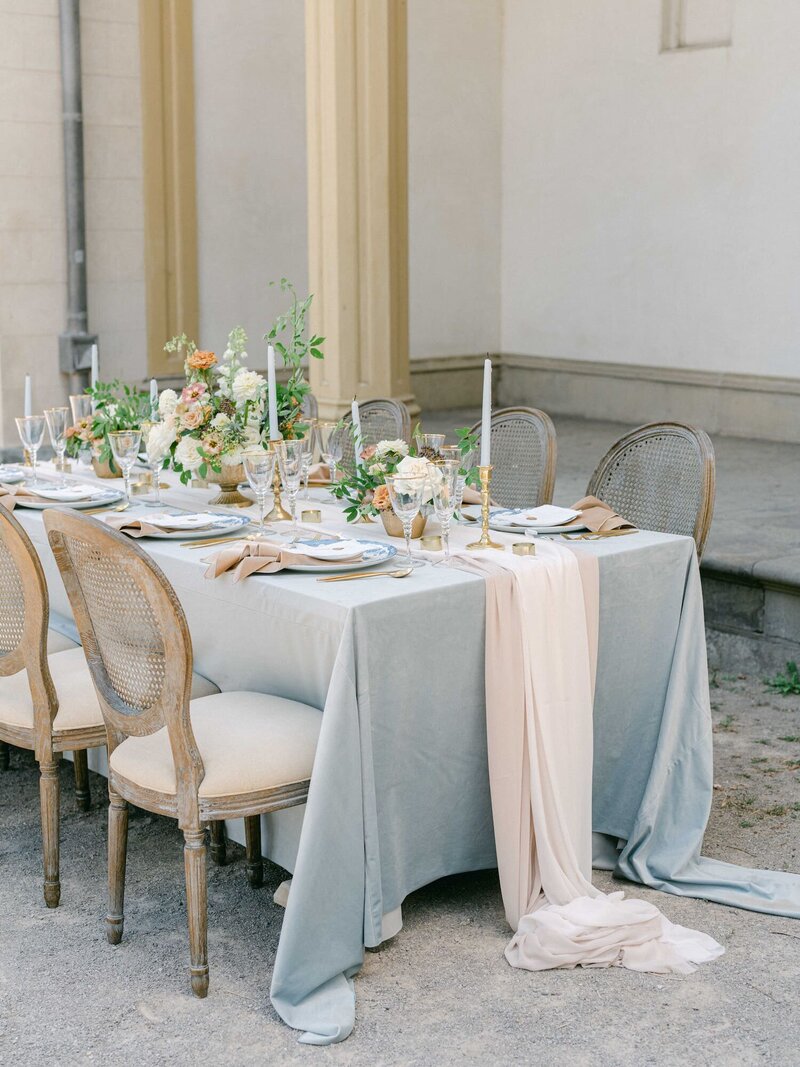 White and White French Table With Peach Florals