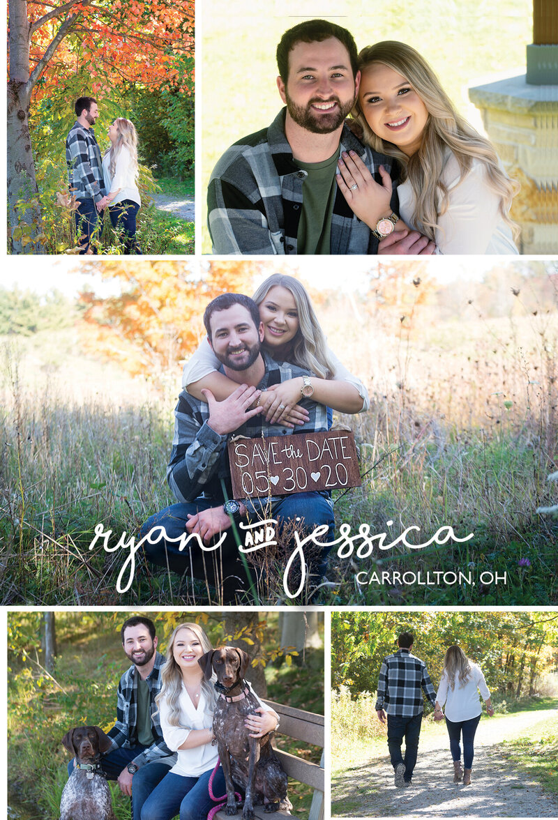 Orchard hills park engagement session with dogs and fall leaves