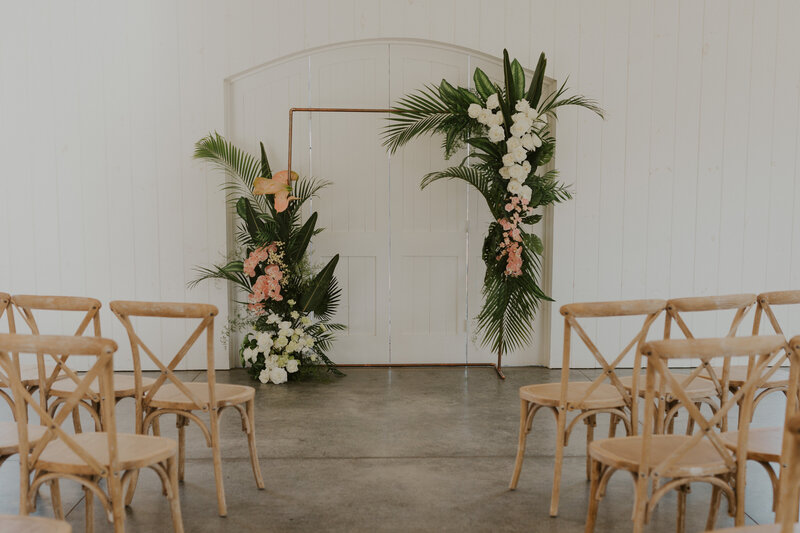 Ceremony area for a tropical summer citrus inspired wedding