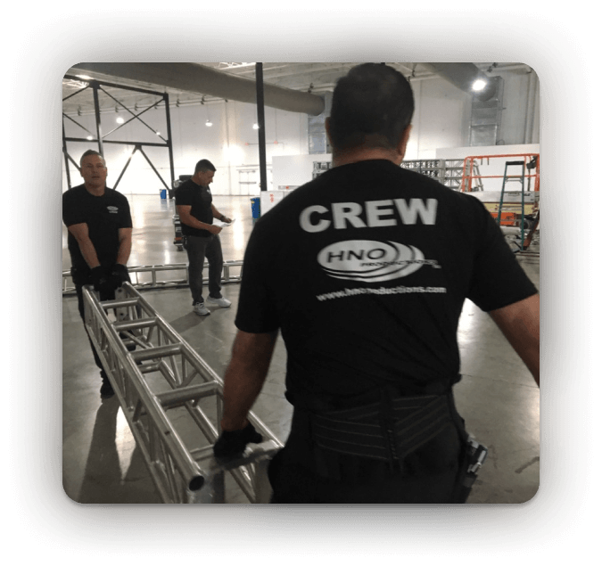 event production team preparing for an event