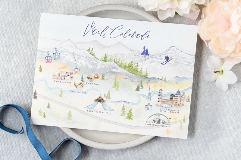 Vail, Colorado luxury destination wedding invitations for mountain chic wedding.