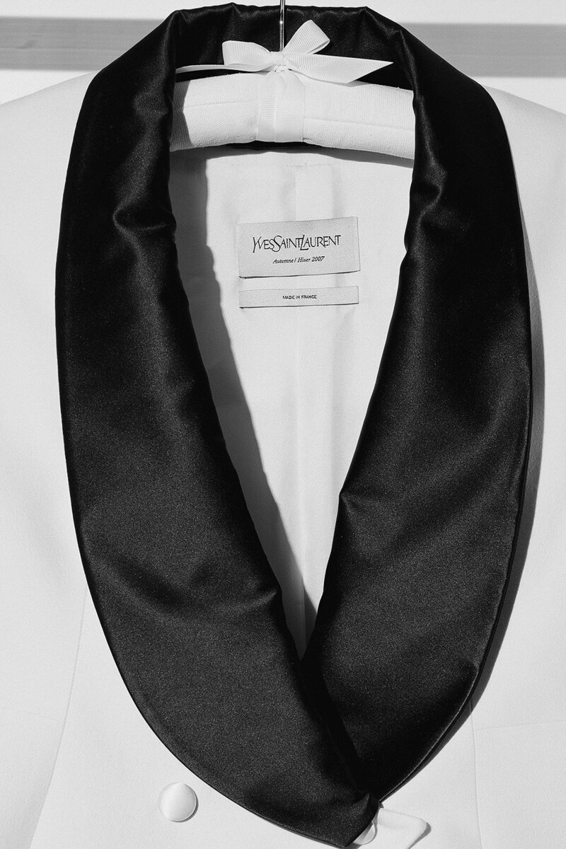 Close-up of vintage Yves Saint Laurent bridal couture photographed for Julbox editorial.