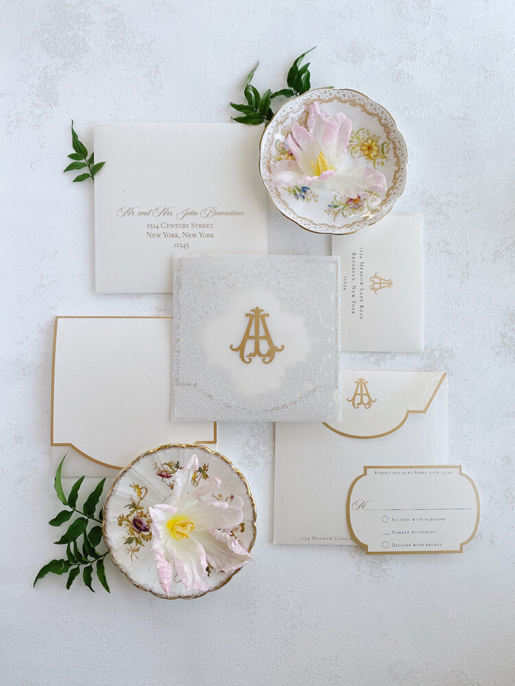 Vellum and lace wedding invitations