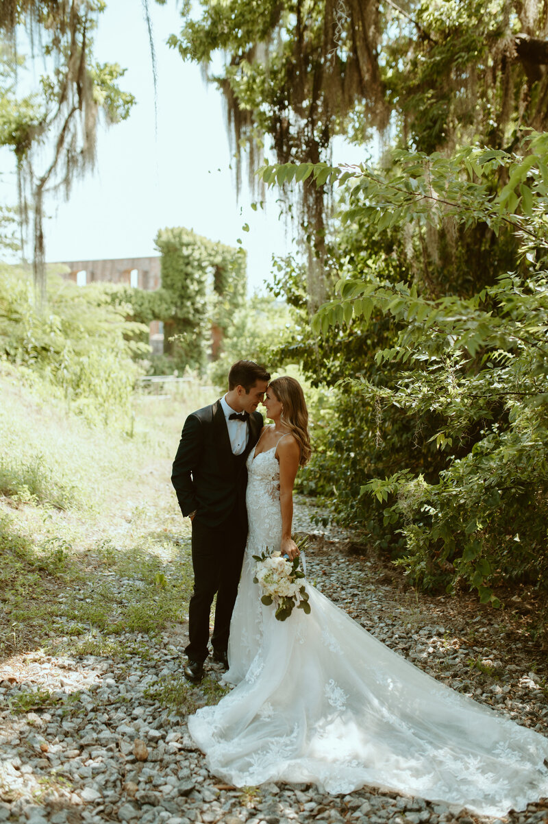 bridal couple snuggled up