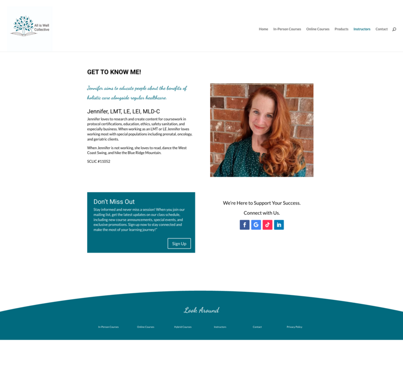 Instructor profile for Jennifer on the All is Well Collective CEU website
