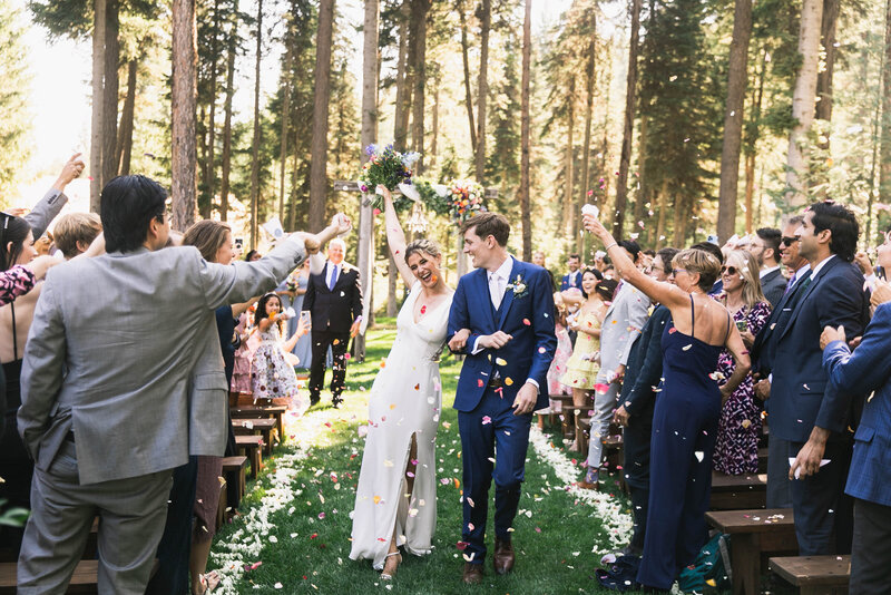 bride and groom celebrating