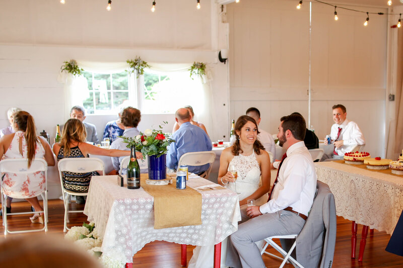 Bride and Groom at sweetheart's table | Acadia Wedding