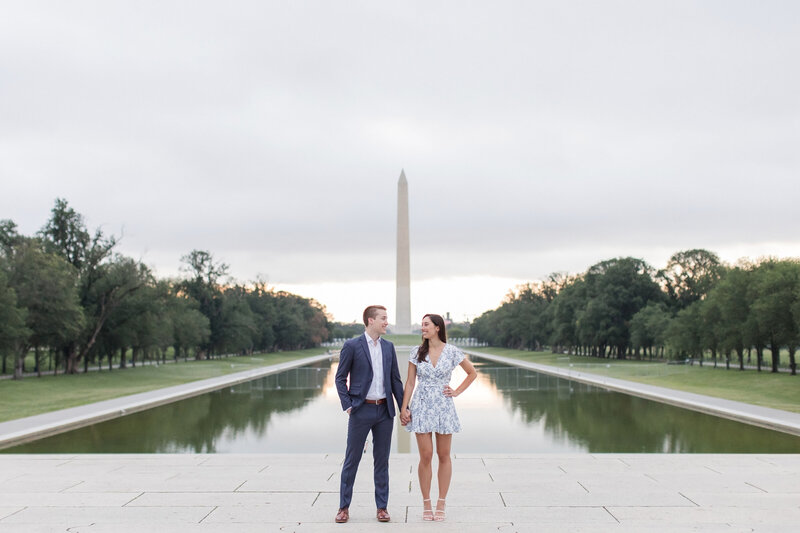 Washington, D.C. engagement photos at reflecting pool with monuments by Christa Rae Photography
