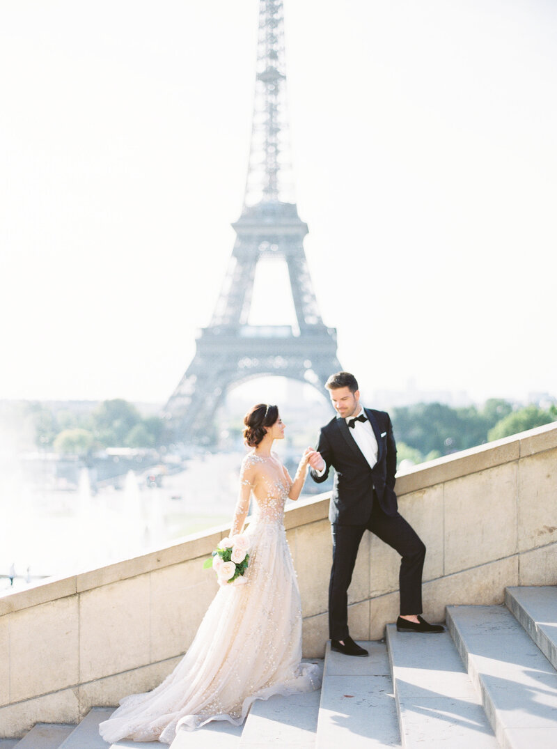 Bride and groom in Paris, France intimate destination wedding
