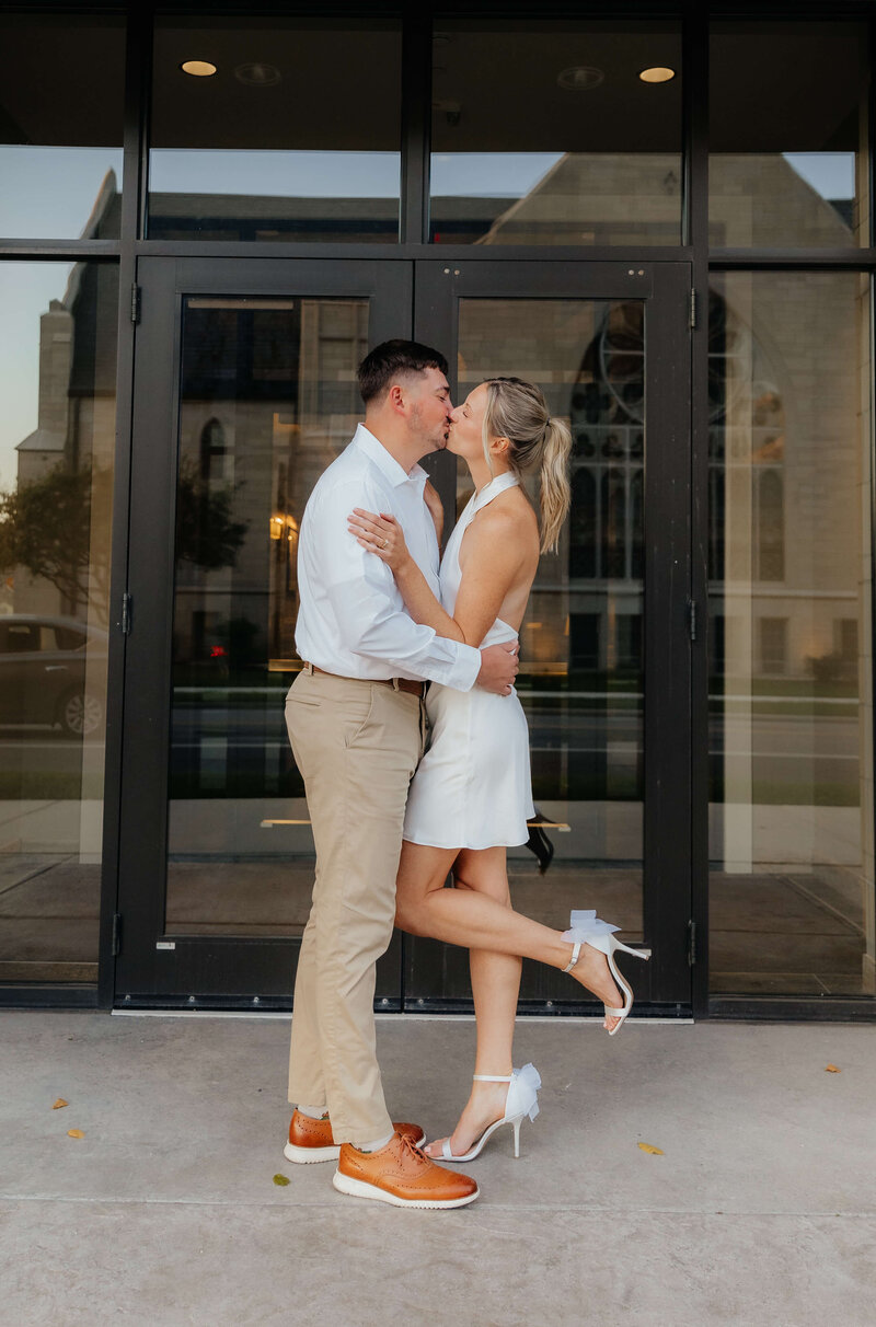 Chic engagement session in downtown Ohio captured by a professional Midwest wedding photographer for modern, stylish couples looking for candid and editorial-inspired portraits.