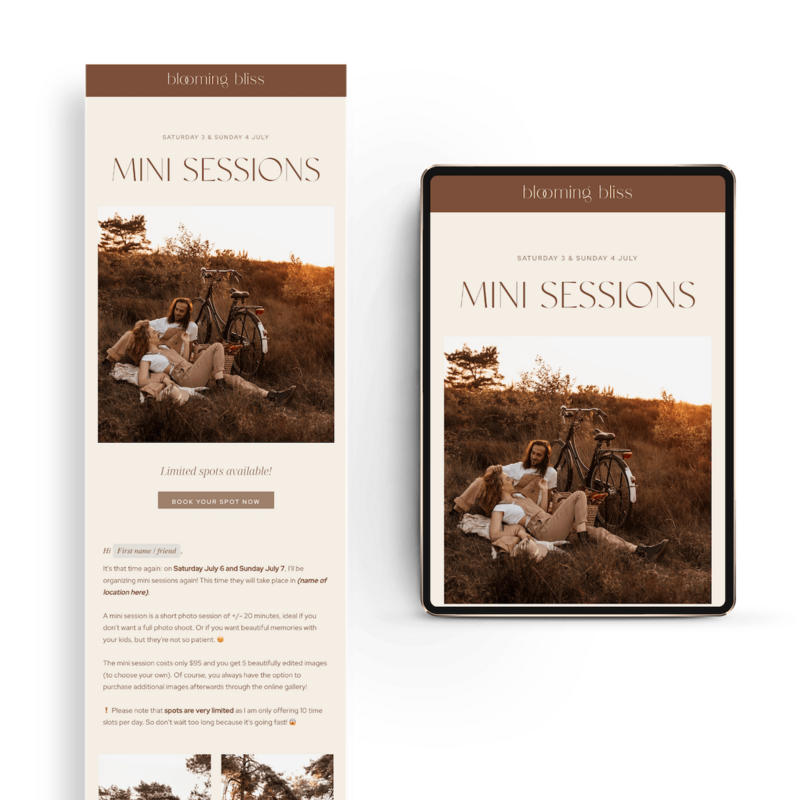 Minisessies email template Flodesk