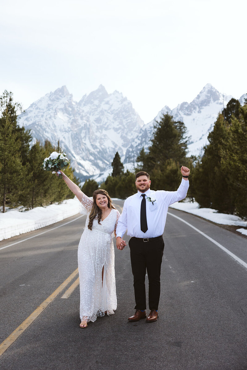 A bride and groom kissing after their elopement ceremony at Grand Teton National Park