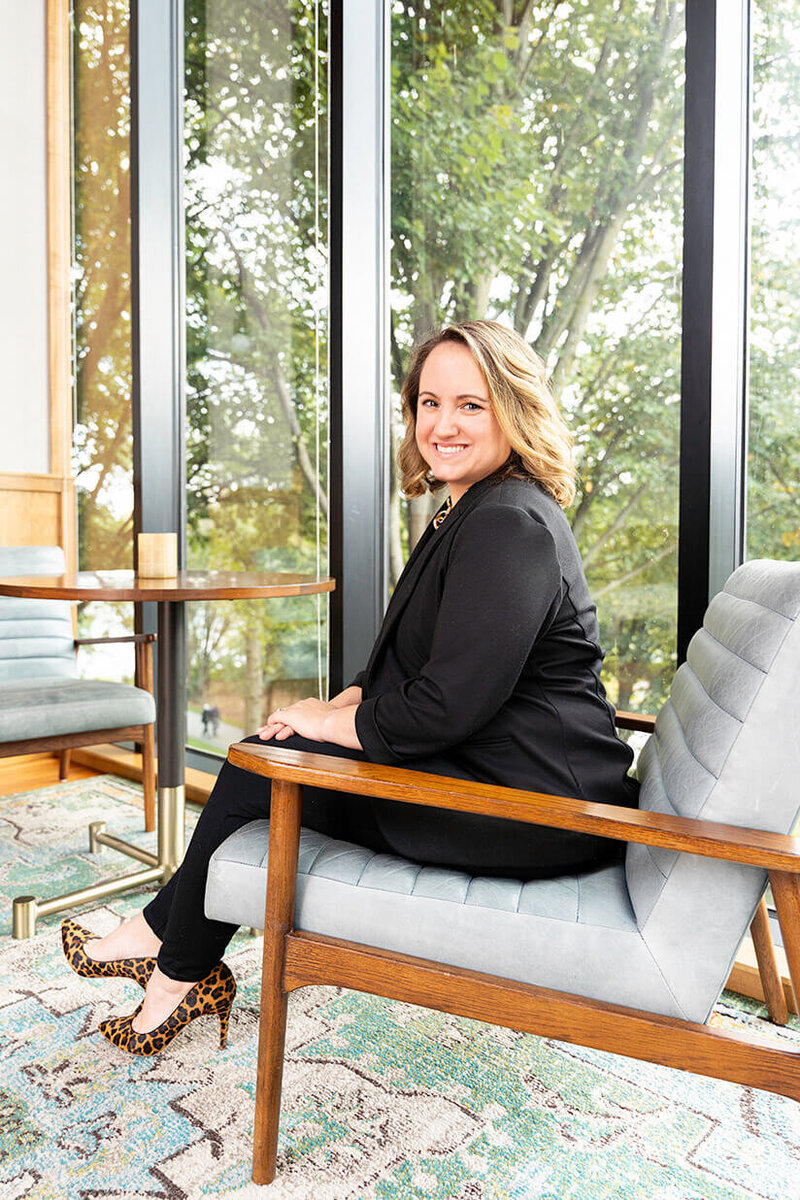 social media manager portrait taken in a columbia maryland hotl lobby