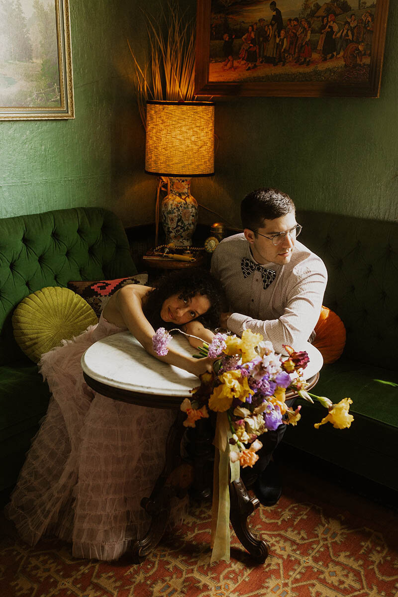 Fort Greene Bar Elopement with green funiture
