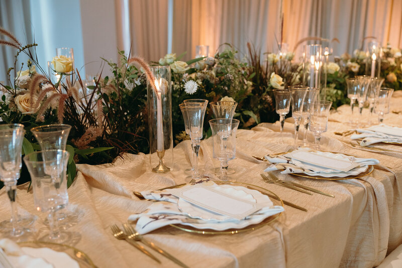 Modern and editorial wedding floral table runner captured for a wedding by Priscila Del Cristo Photo in Naples, Florida. 