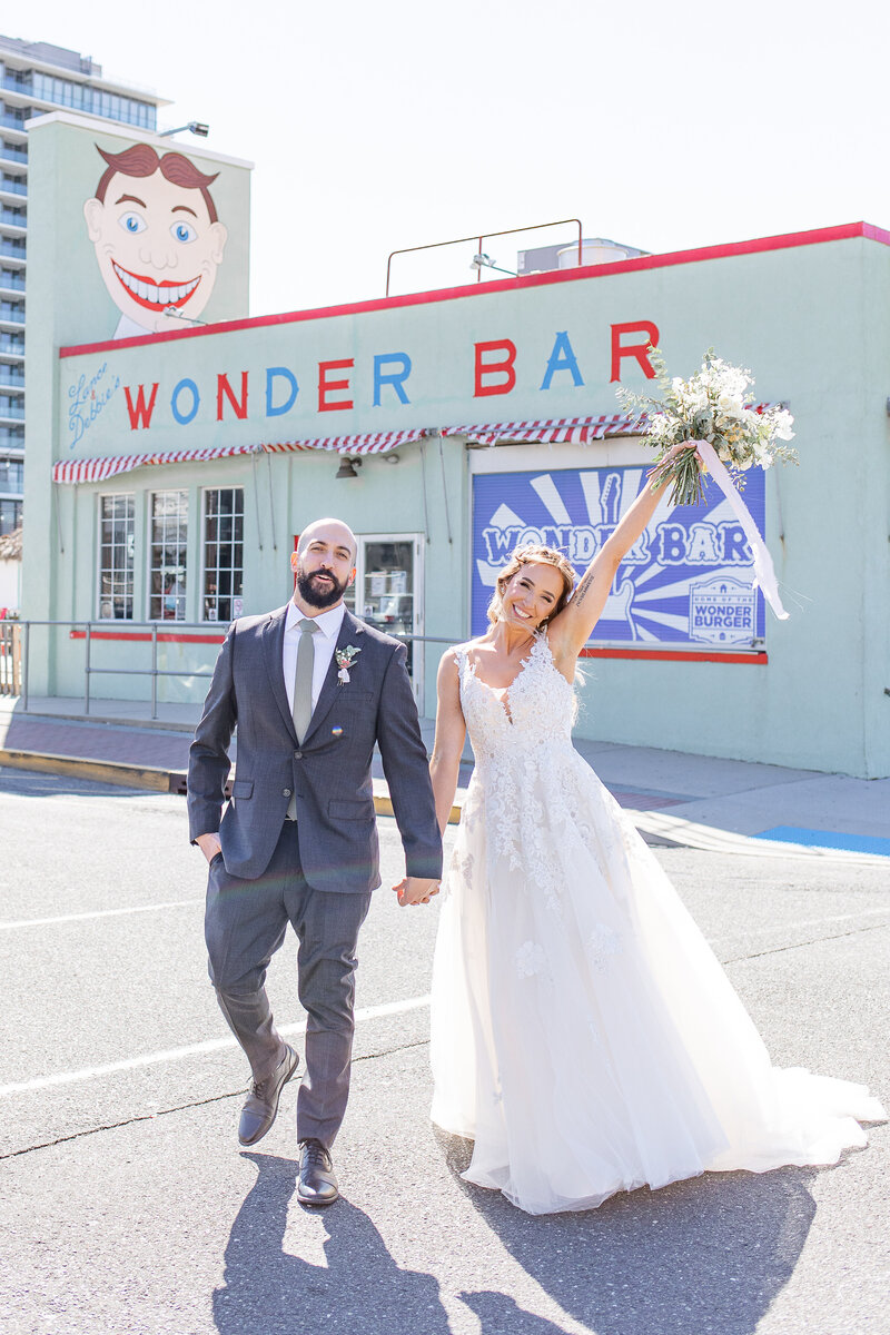 Bay Head NJ couple standing in front of bike on wedding day