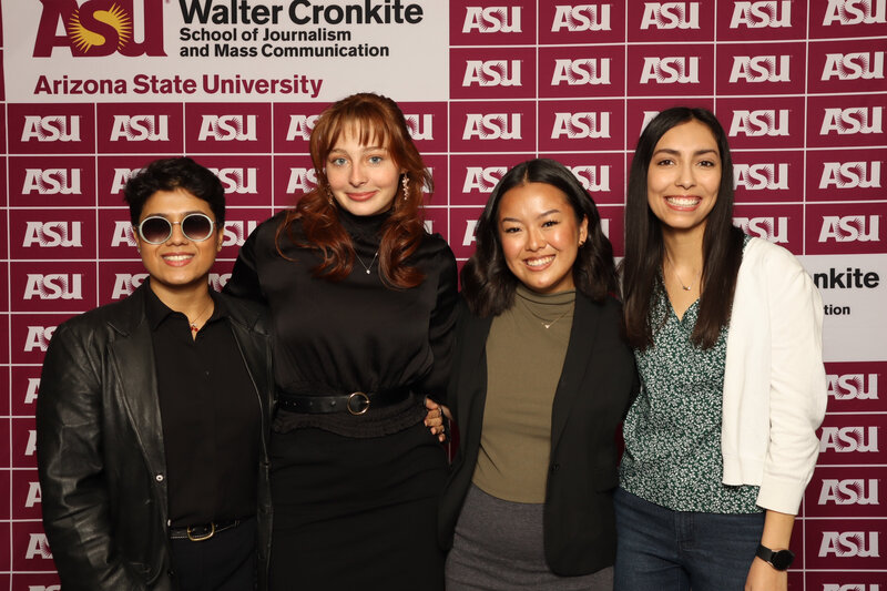 A diverse group of ASU students poses for a red carpet photo at a campus event—professionally captured by MISGIF, experts in corporate event photography in Phoenix, Arizona.